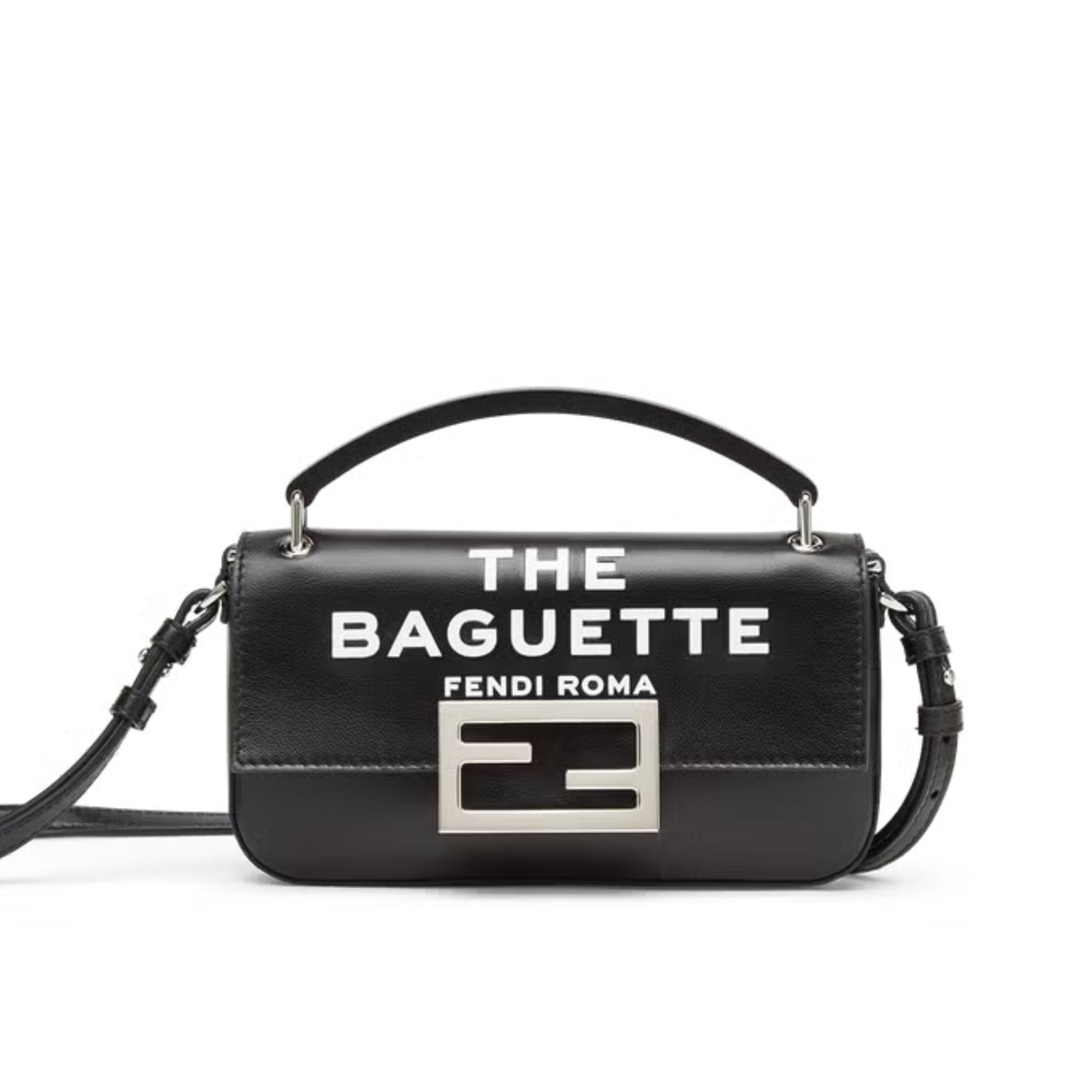 Fendi By Marc Jacobs Maxi Baguette Canvas Bag In Leather Black 26Cm/ 10.2in