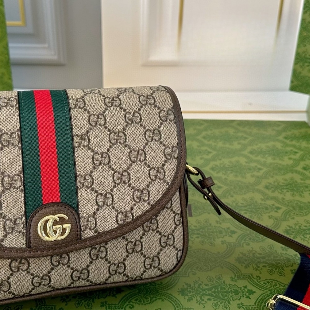 Gucci Ophidia Small Shoulder Bag Beige And Dark Brown GG Supreme 23Cm ‎722117 FAAX3 9789