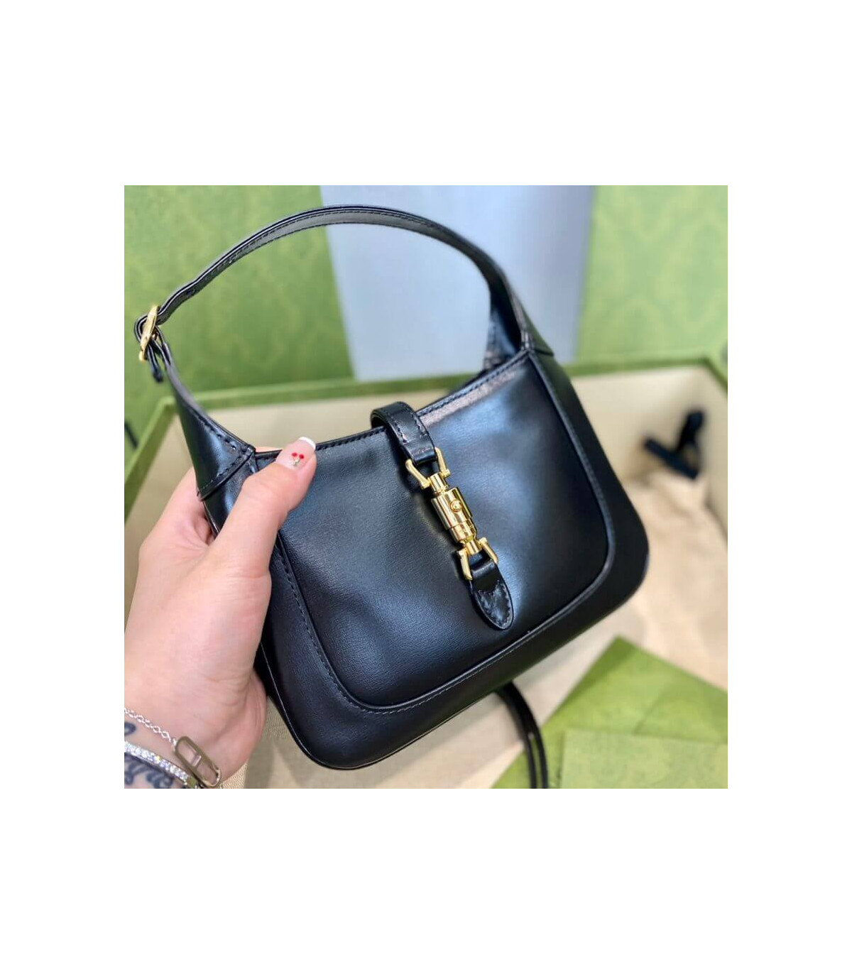 Gucci Jackie 1961 Mini Hobo Bag In Black Leather 19cm