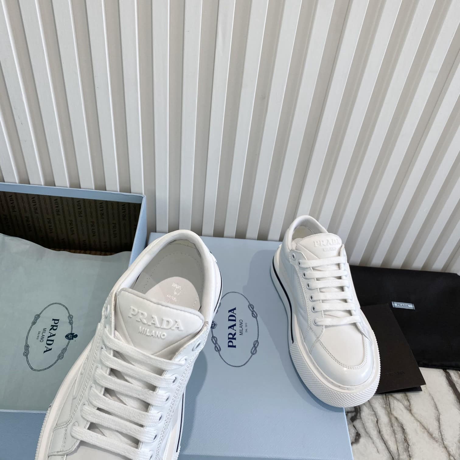 Prada Macro Re-Nylon And Brushed Leather Sneakers White 2Eg3763Lf5F0009