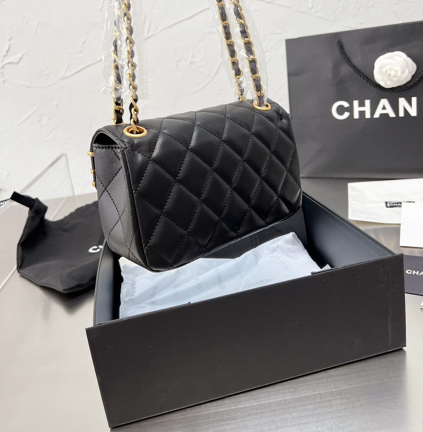 Chanel Quilted Mini Coco Clips Flap Gold And Ruthenium Hardware Black 20Cm