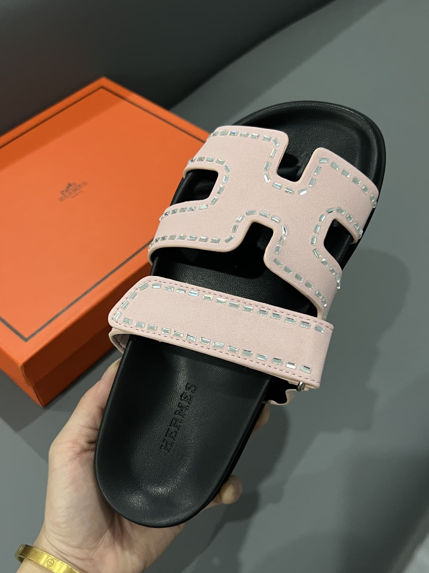 Hermes Chypre Sandal Suede Crystal Pink