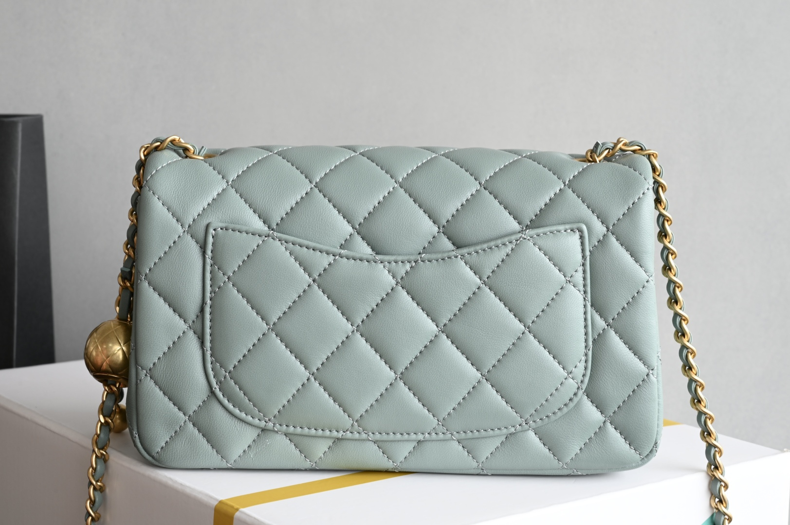 Classic Flap Large Mini with Adjustable Ball Chain in Mint Green Lambskin with Light Gold-Tone Hardware (Model AS1787)