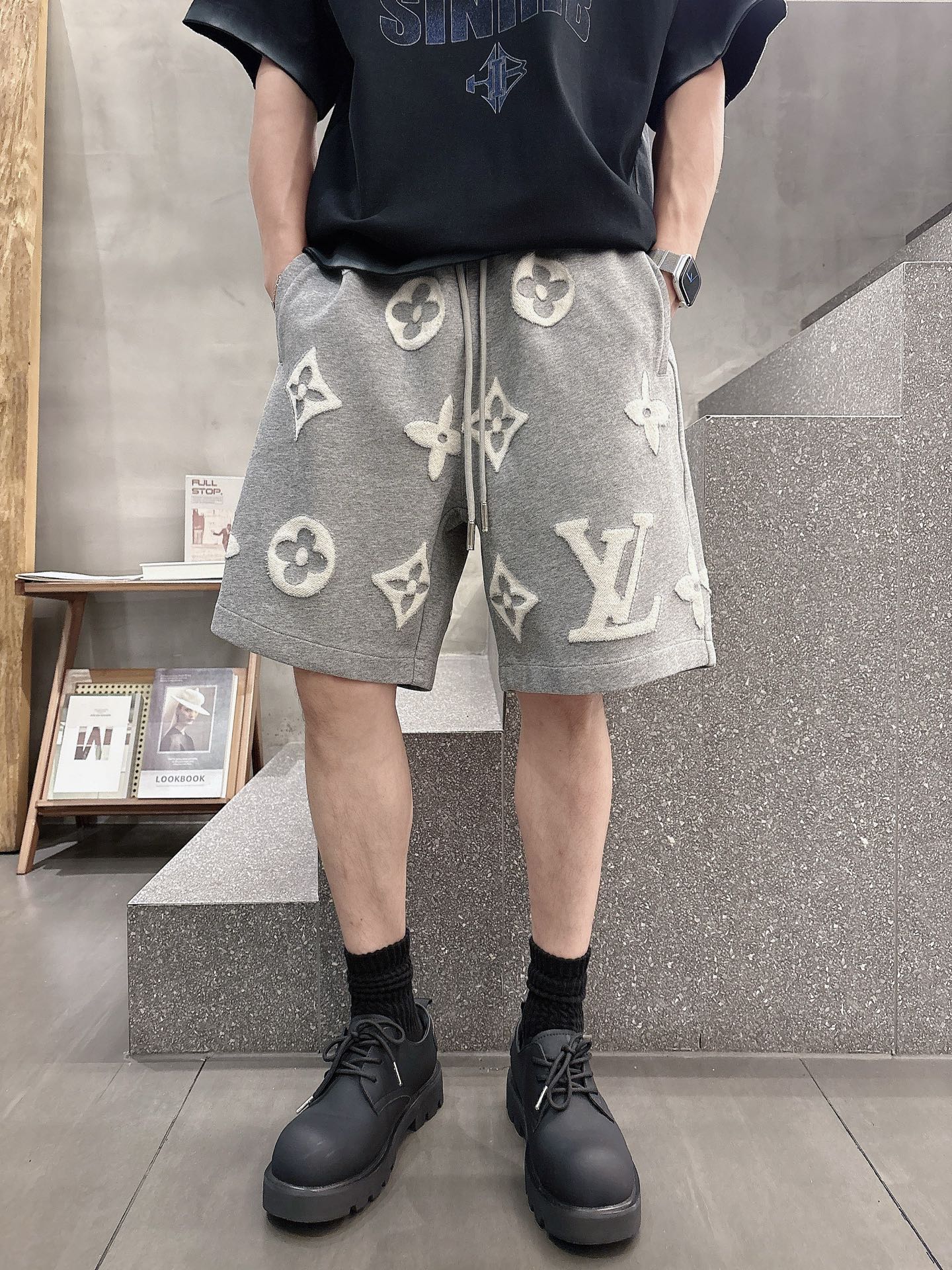LV Textured Cotton Knit Shorts