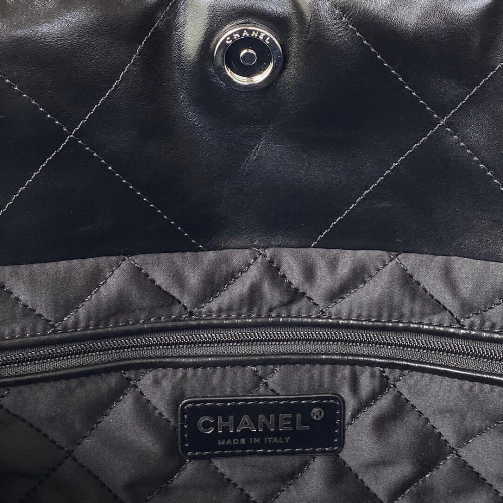 Chanel 22 Small Handbag Shiny Calfskin Black Silver
