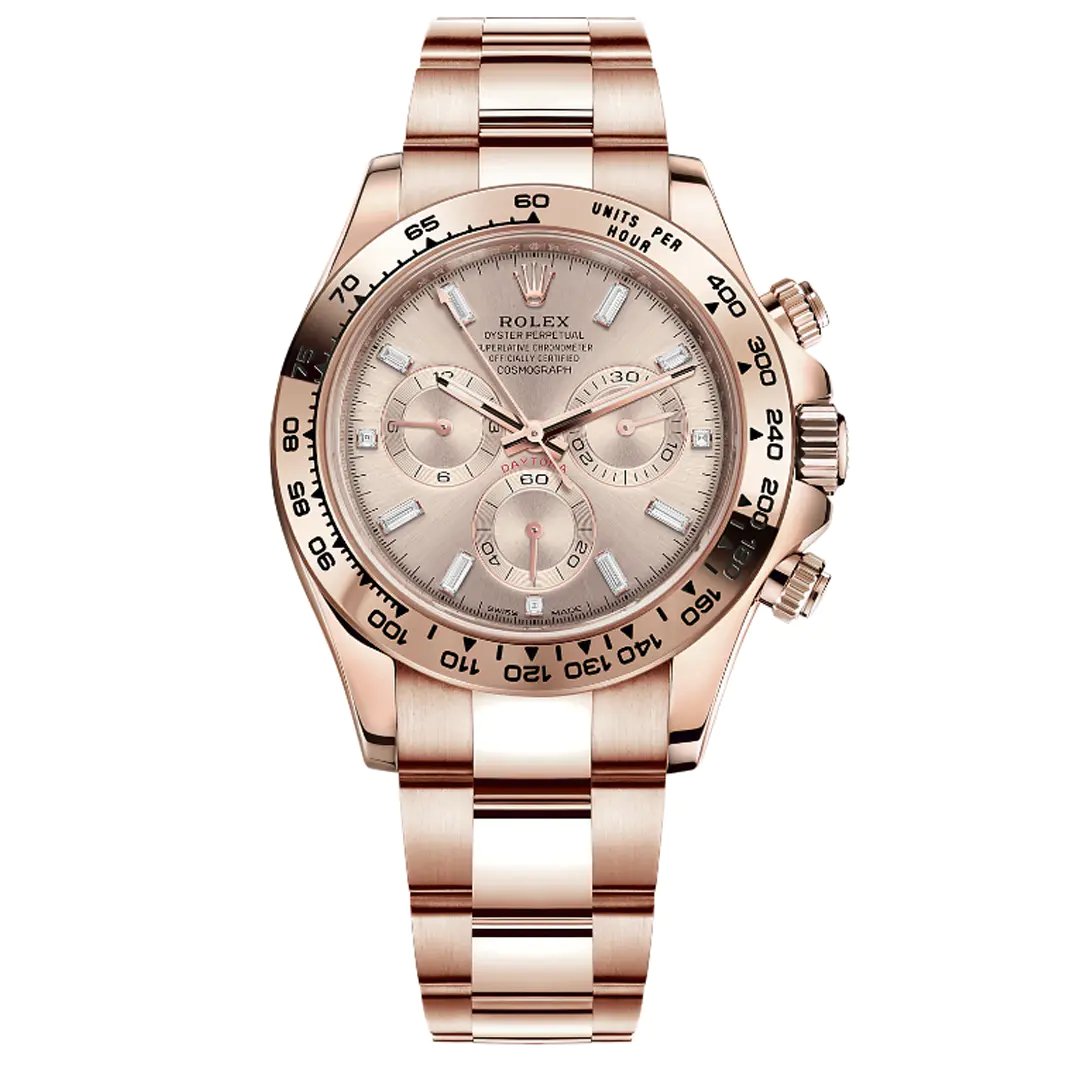 Rolex Daytona m116505-0017 Sundust Baguette Dial Rose Gold Chrono