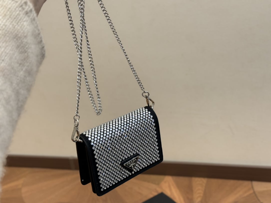 Prada Cardholder With Shoulder Strap And Crystals 13Cm