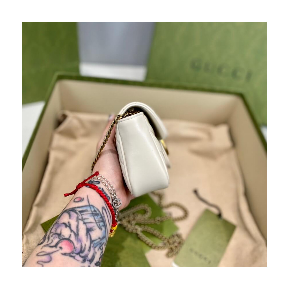 Gucci GG Marmont Matelasse Chevron Leather Super Mini Bag White