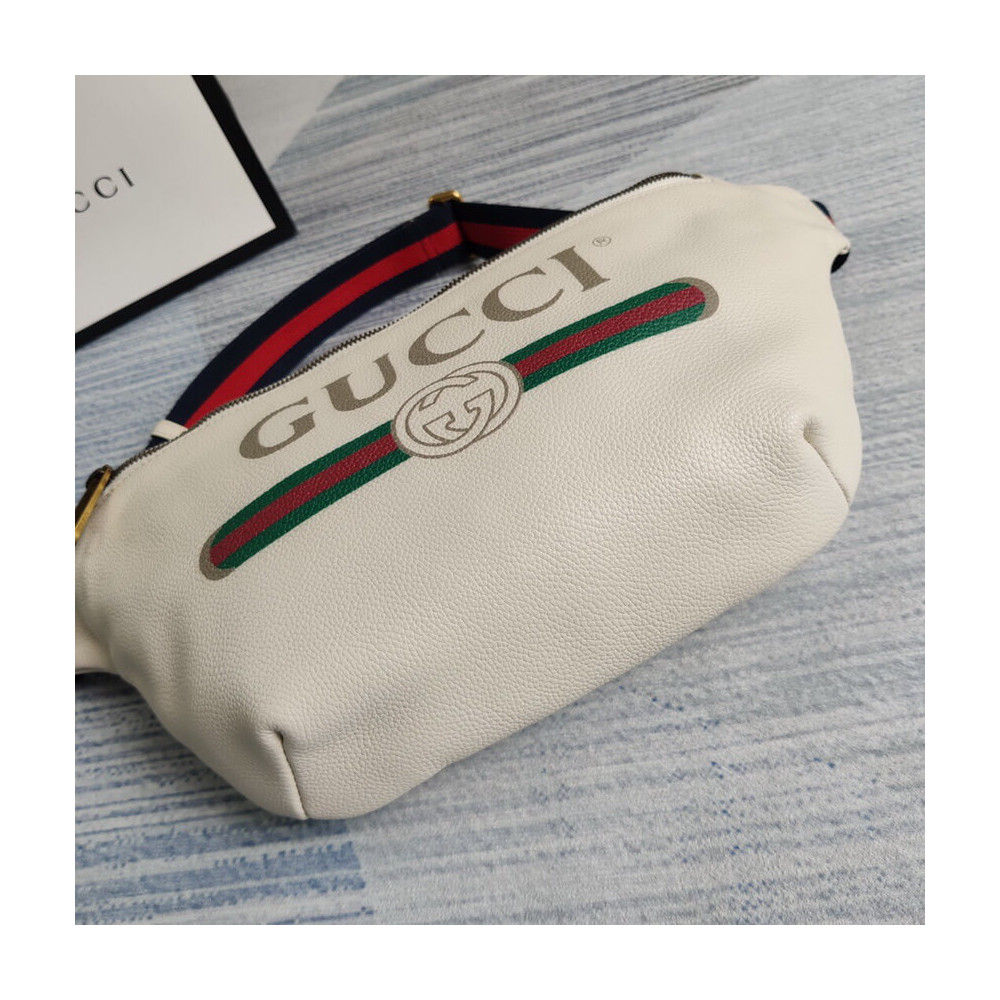 Gucci Print Leather Belt Bag White