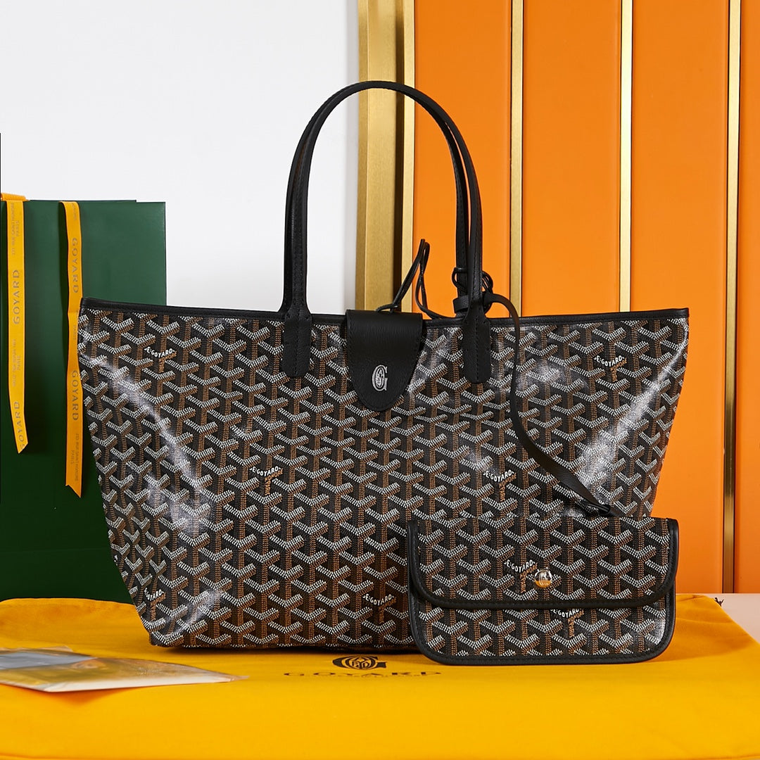 Goyard Saint Louis Pm 34Cm Black Canvas Chevroches Calfskin