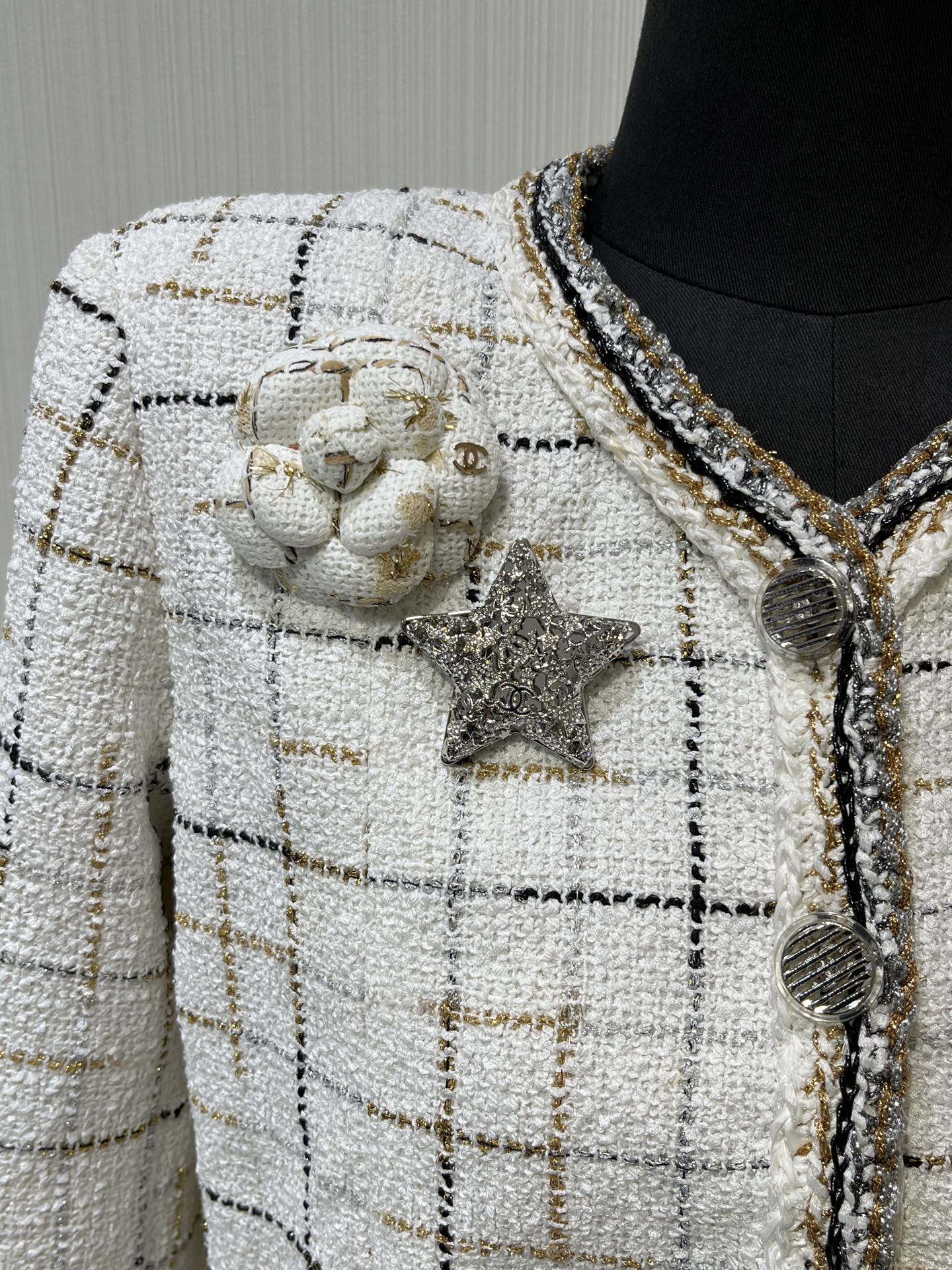 CHANEL Silver Hollow Star Brooch