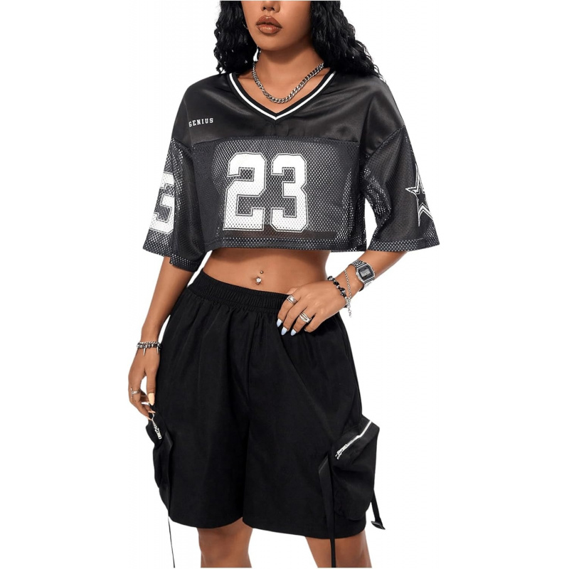 Women's Jersey Shirts Hip Hop V Neck Short