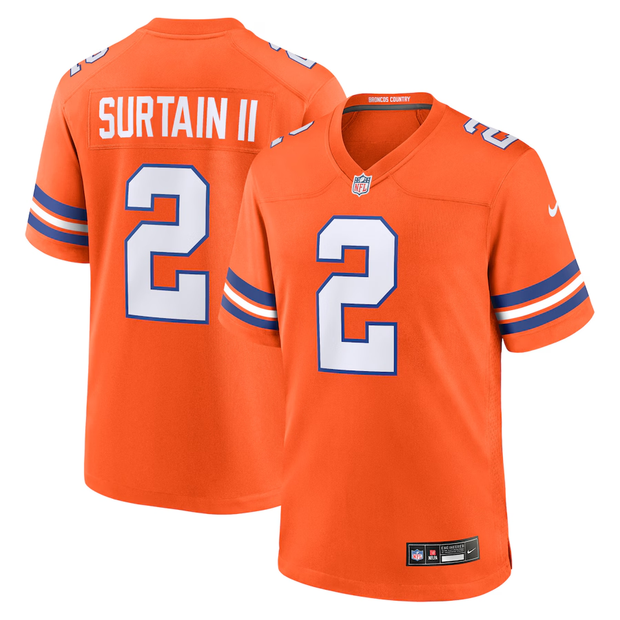 Denver Broncos Patrick Surtain II Nike Orange Mile High Collection 1977 Throwback Player Game Jersey