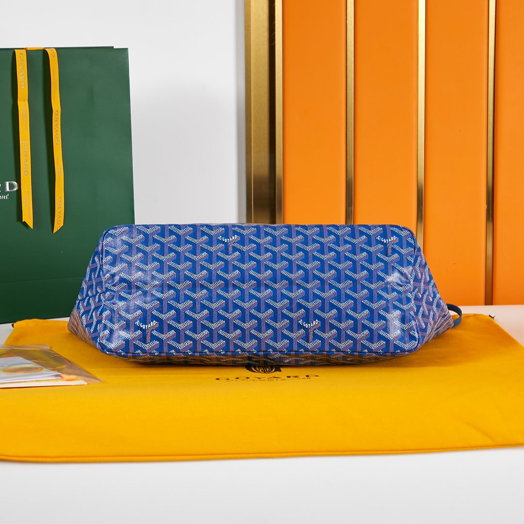 Goyard Saint Louis Pm 34Cm Blue Canvas Chevroches Calfskin