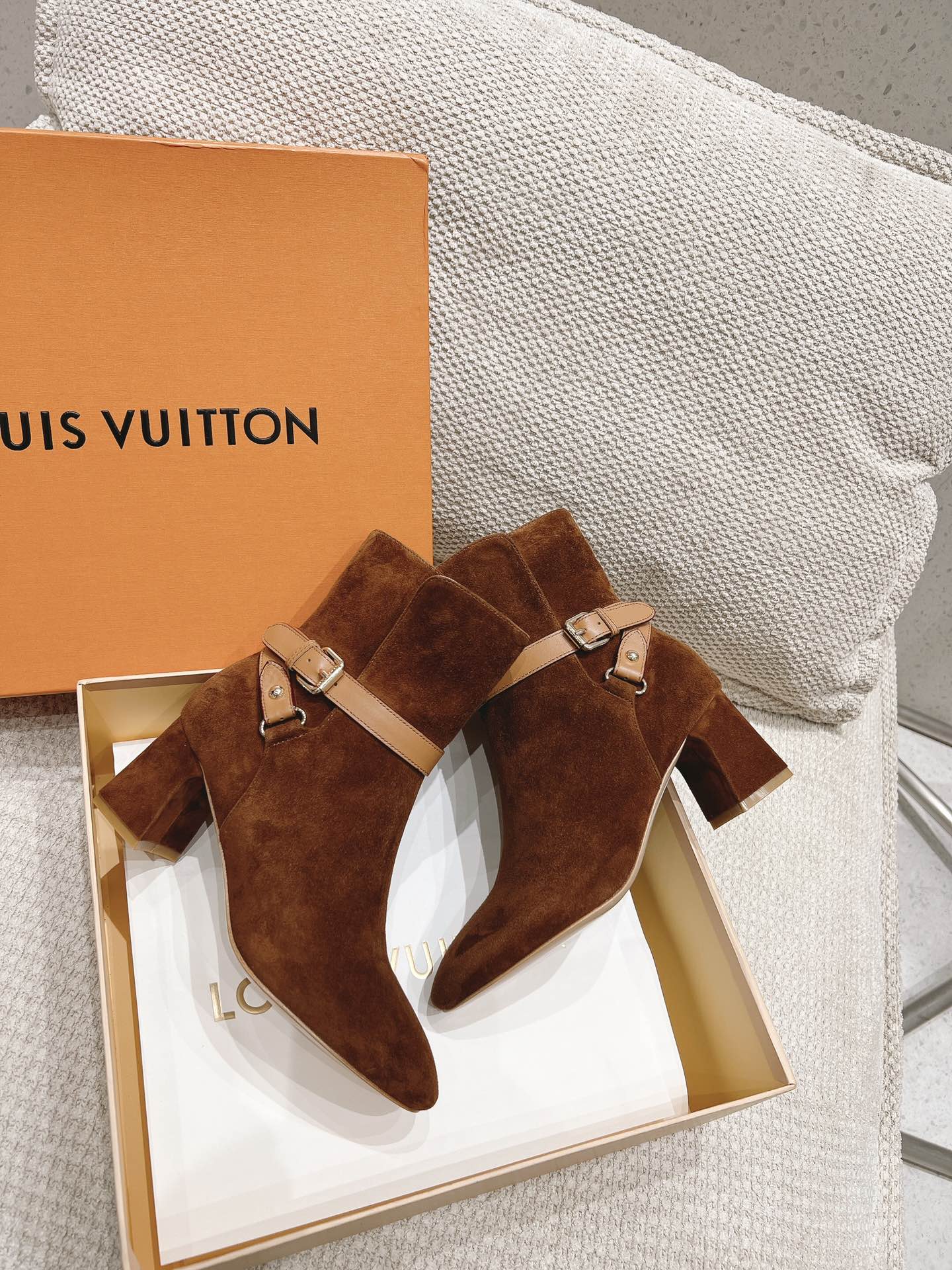 Louis Vuitton Parisienne Ankle Boot Suede Leather Brown