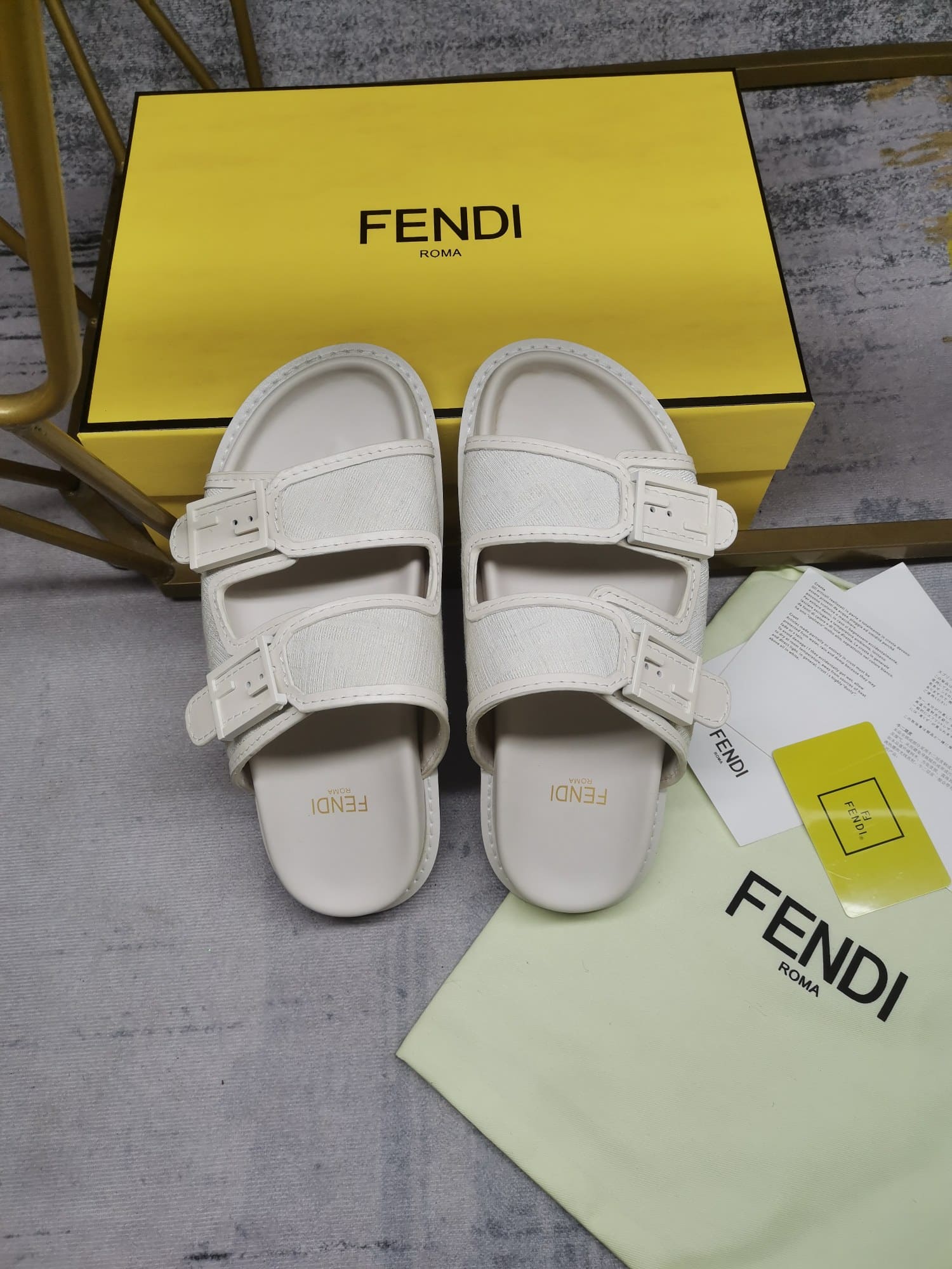 Fendi Feel Slides Unisex Ff Motif Fabric White