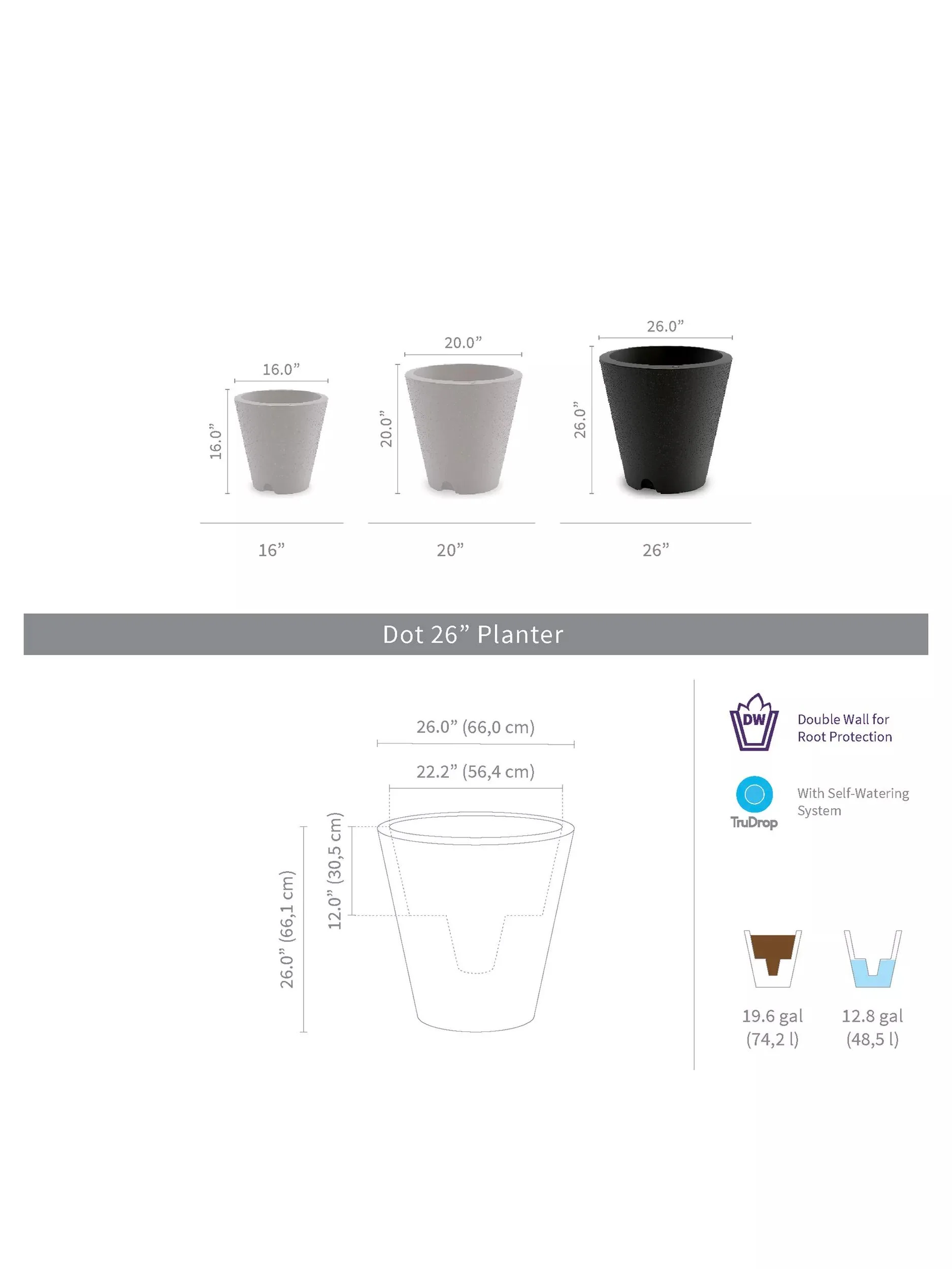 Dot TruDrop Self-Watering Planters