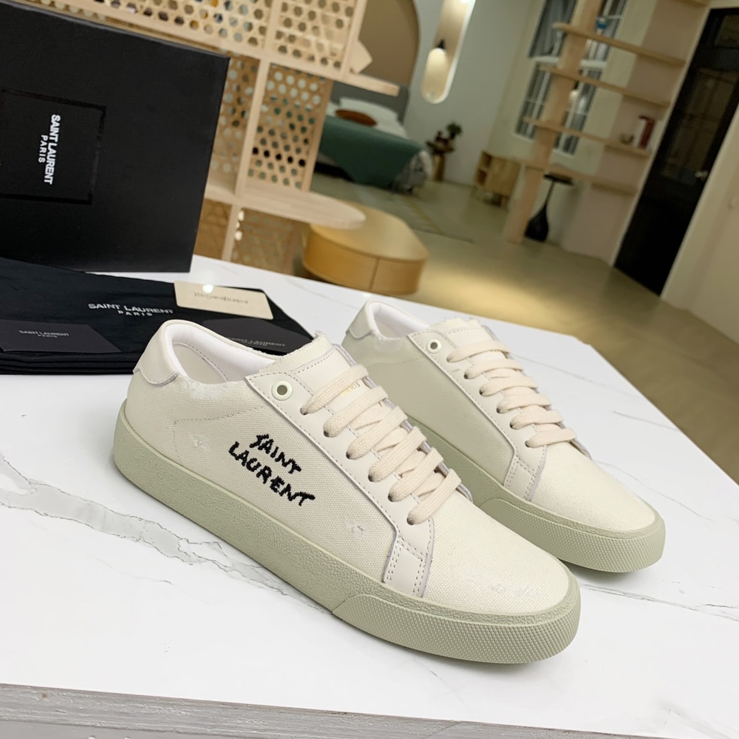 Saint Laurent Court Classic Embroidered Sneakers White 610648Gup109113