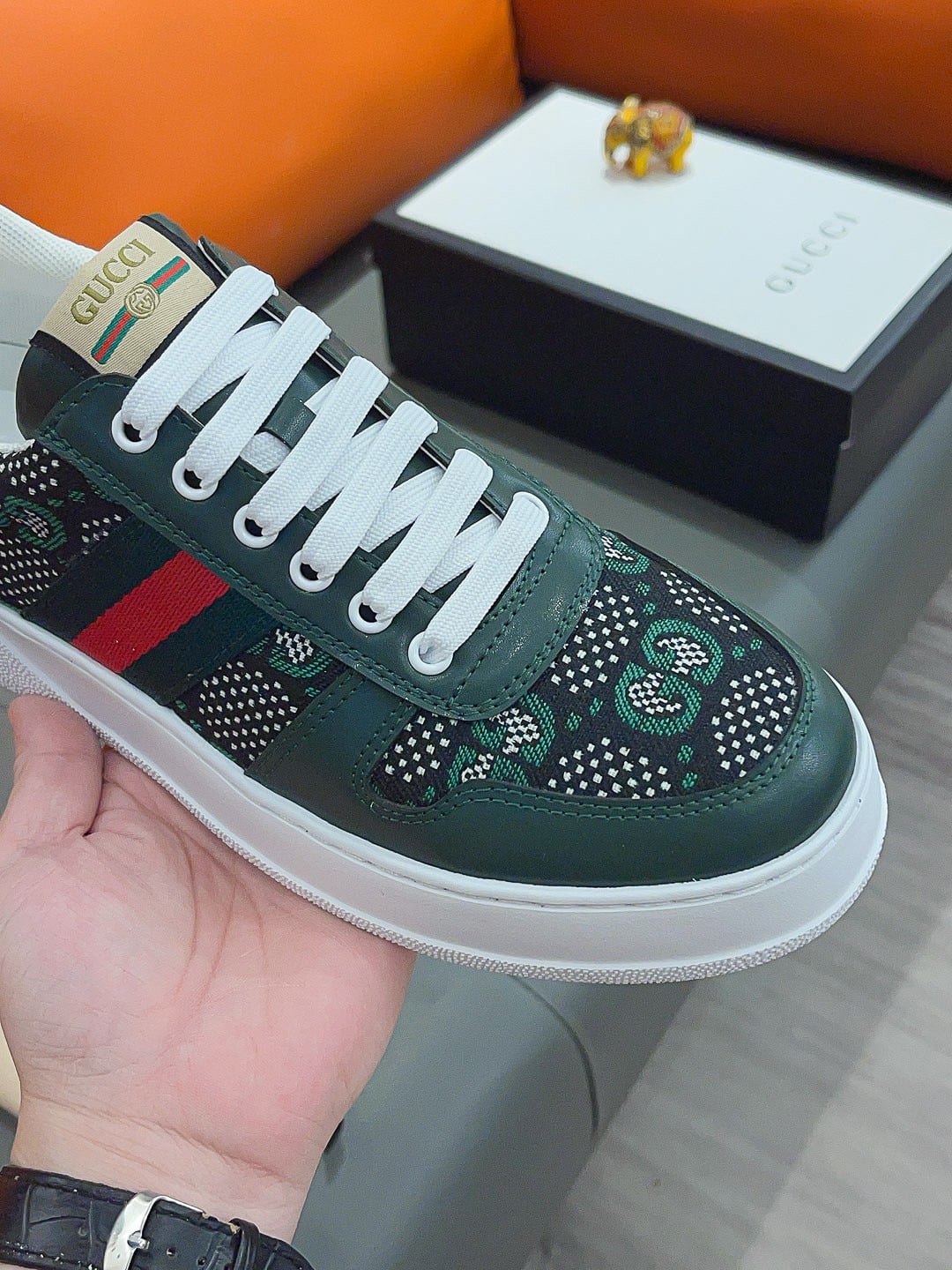 Gucci Screener Gg High Top Sneaker Leather In Green