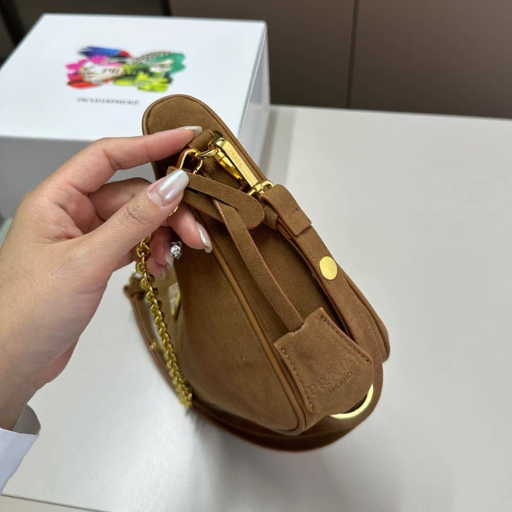 Prada Re Edition Mini Suede Shoulder Bag Brown 28Cm