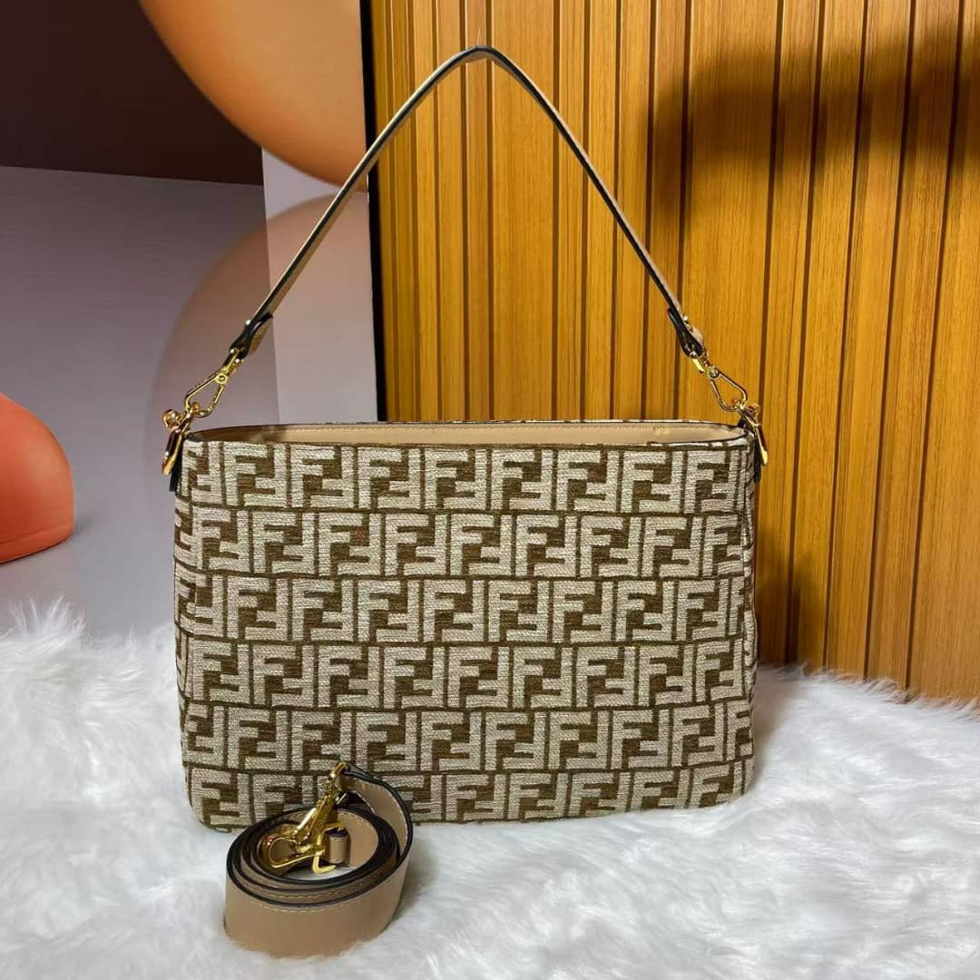 Fendi Olock Zip Dove Brown Tapestry Fabric Bag