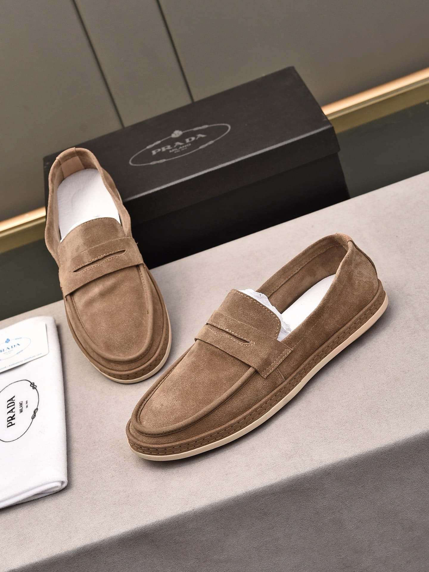 Prada Men’S Flat Loafers Suede Leather Brown