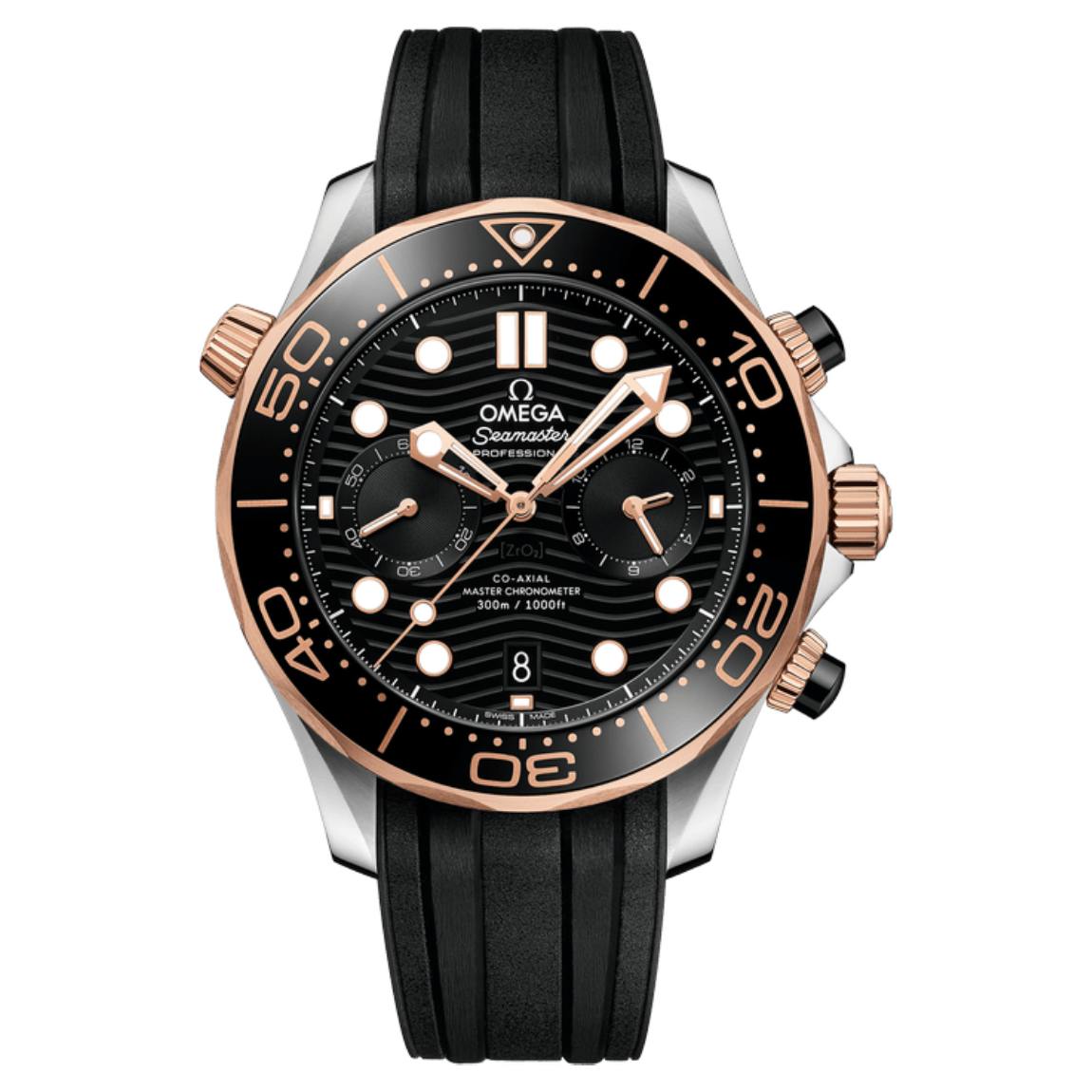 Omega Seamaster 300M Diver's Watch 44mm stainless steel and Sedna™ rose gold case with rubber strap
