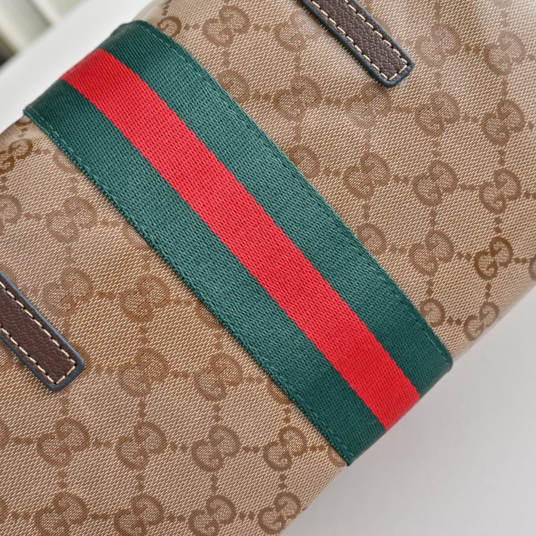 Gucci Melrose Medium Boston Bag 29cm/11.4in Sand And Brown GG Canvas 875228 FAF79 8547