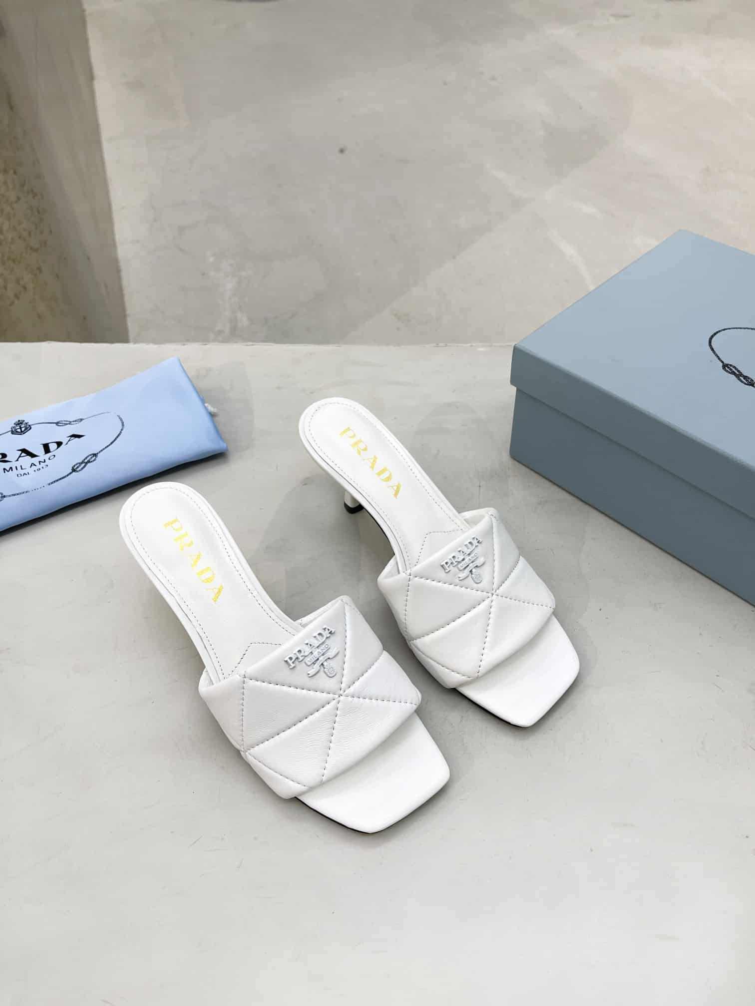 Prada Quilted Nappa Leather Heeled Sandals White 1Xx583 038 F0009 F B065