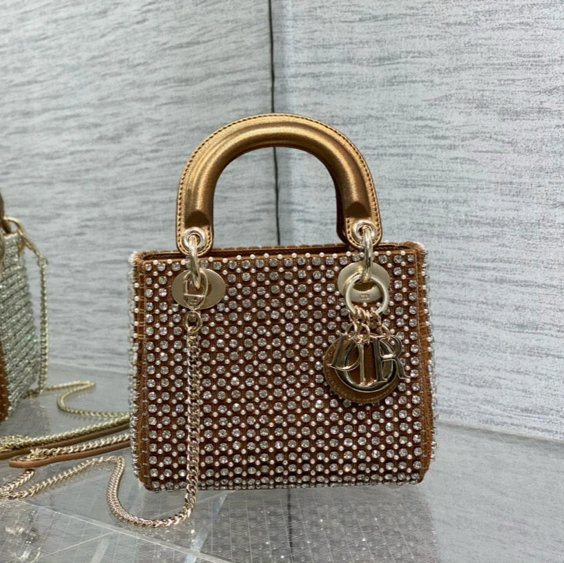 CD Lady 17 Brown metallic Canvas and Calfskin attached diamonds