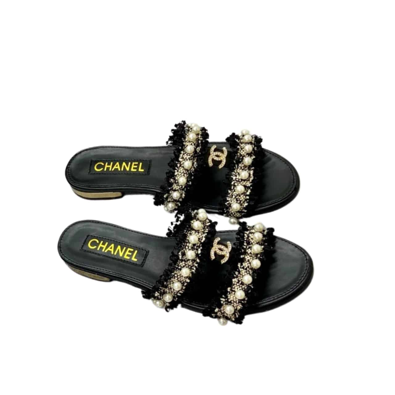 Chanel Mule Slippers Pearl Tweed Black