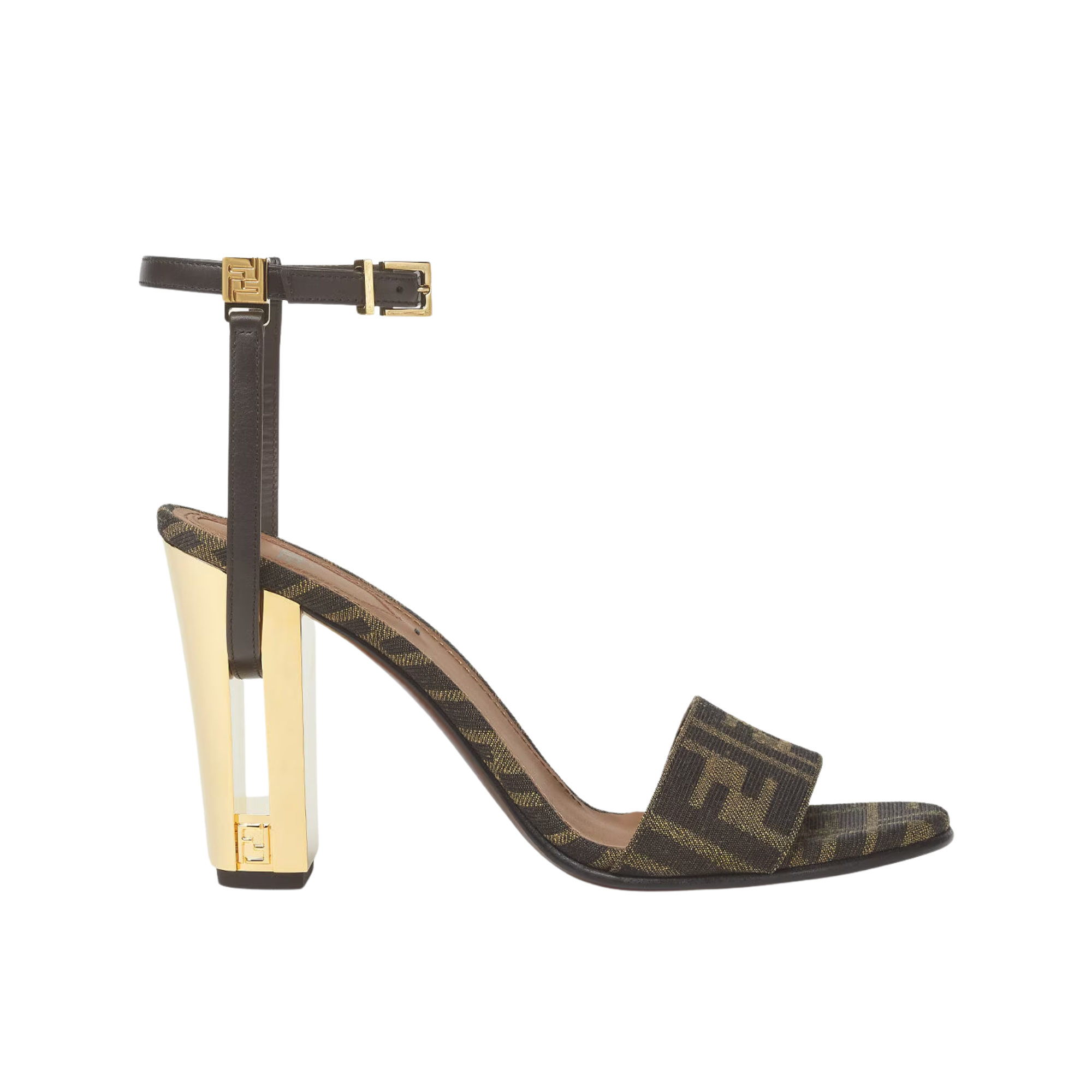 Fendi Delfina Ff Jacquard Medium Heeled Sandals Brown 8X8663Ajzff1D1C