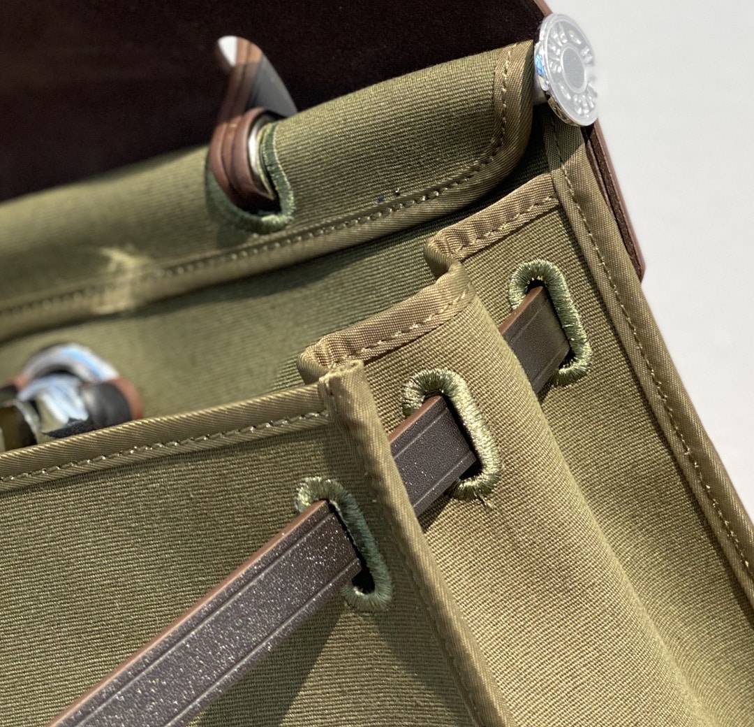 Hermes Herbag Zip 31 Bag Palladium Hardware Khaki 31Cm