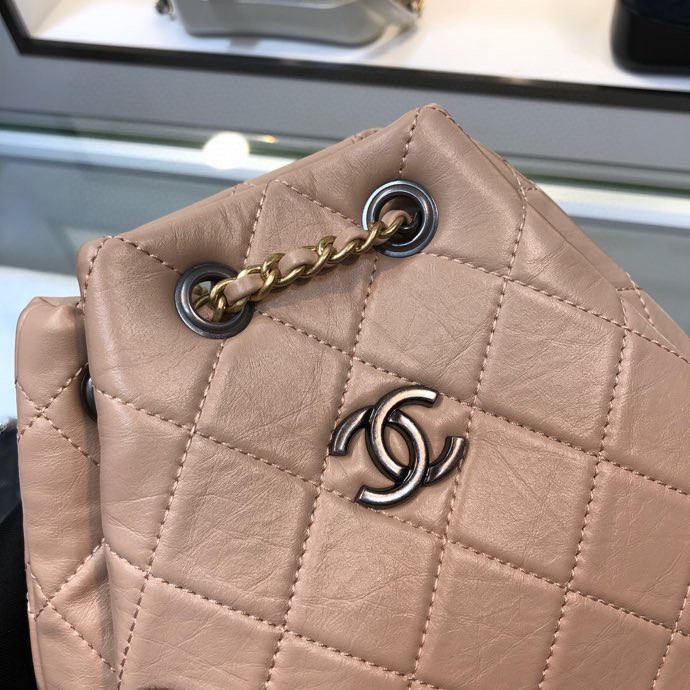 Gabrielle Small Quilted Aged Calfskin Backpack in Beige & Black