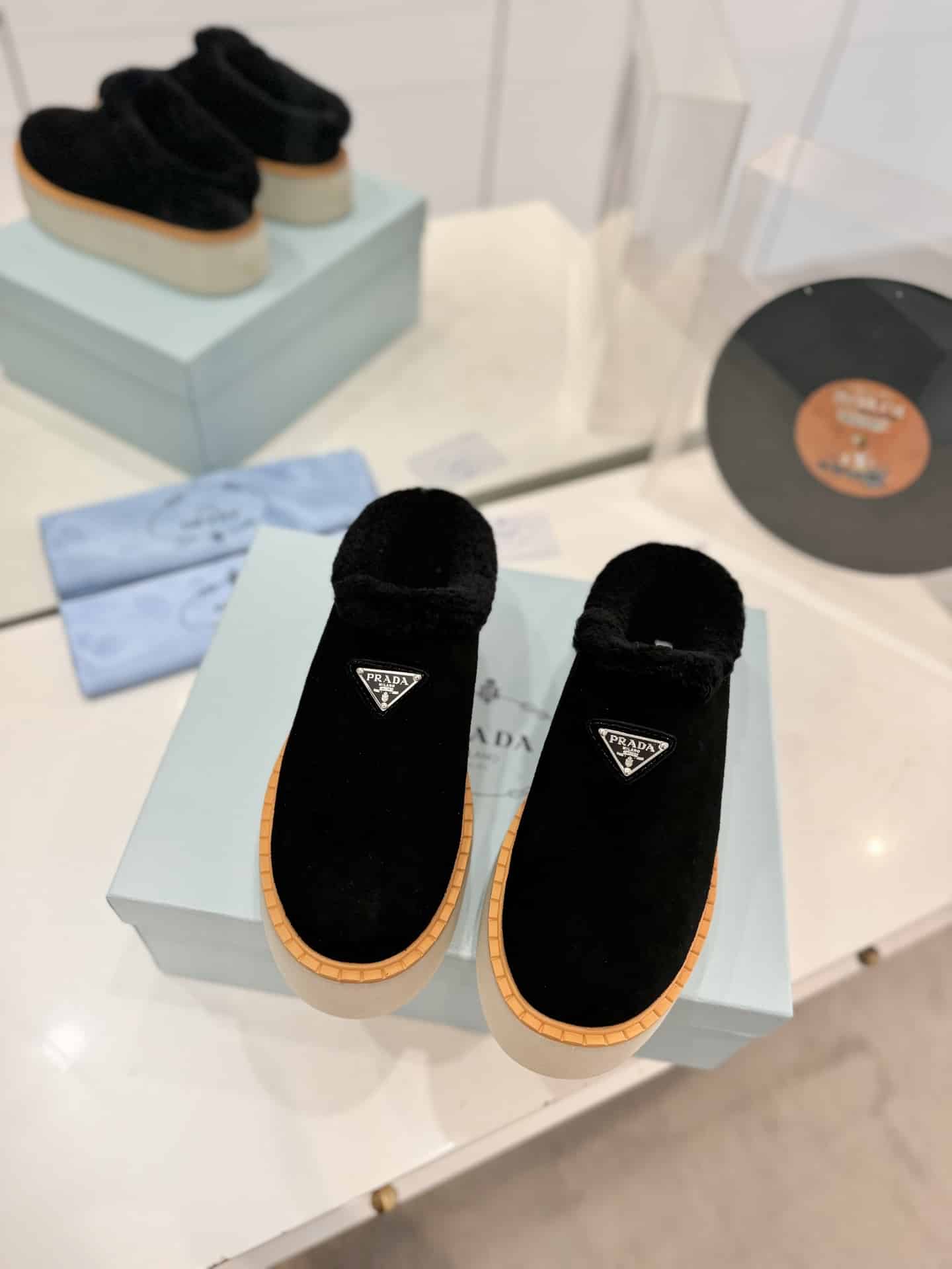 Prada Suede Mules Black