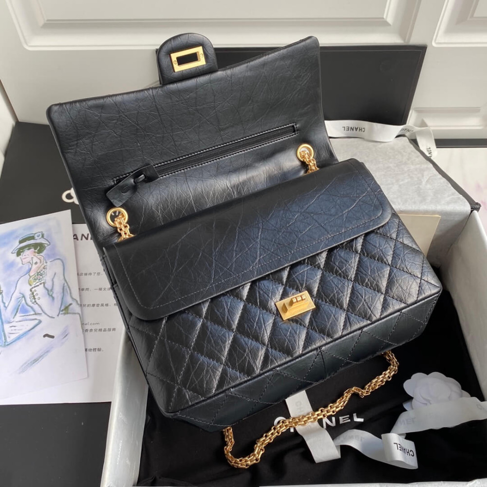 Chanel 2.55 Reissue 227 Aged Calf Black Flap Bag 28cm