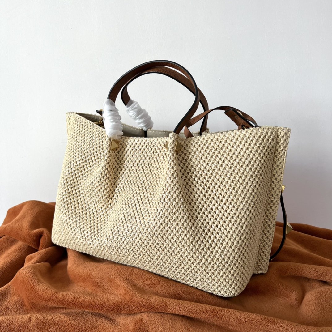 Valentino Garavani Summer Woven Natural Brown Leather Tote Bag 35cm/13.8in