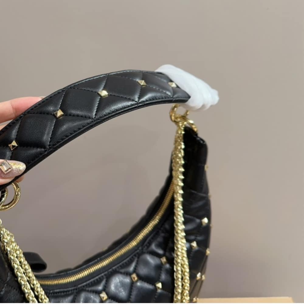 Valentino Rockstud Spike Leather Hobo Bag Black 28Cm 3W2B0M32Was