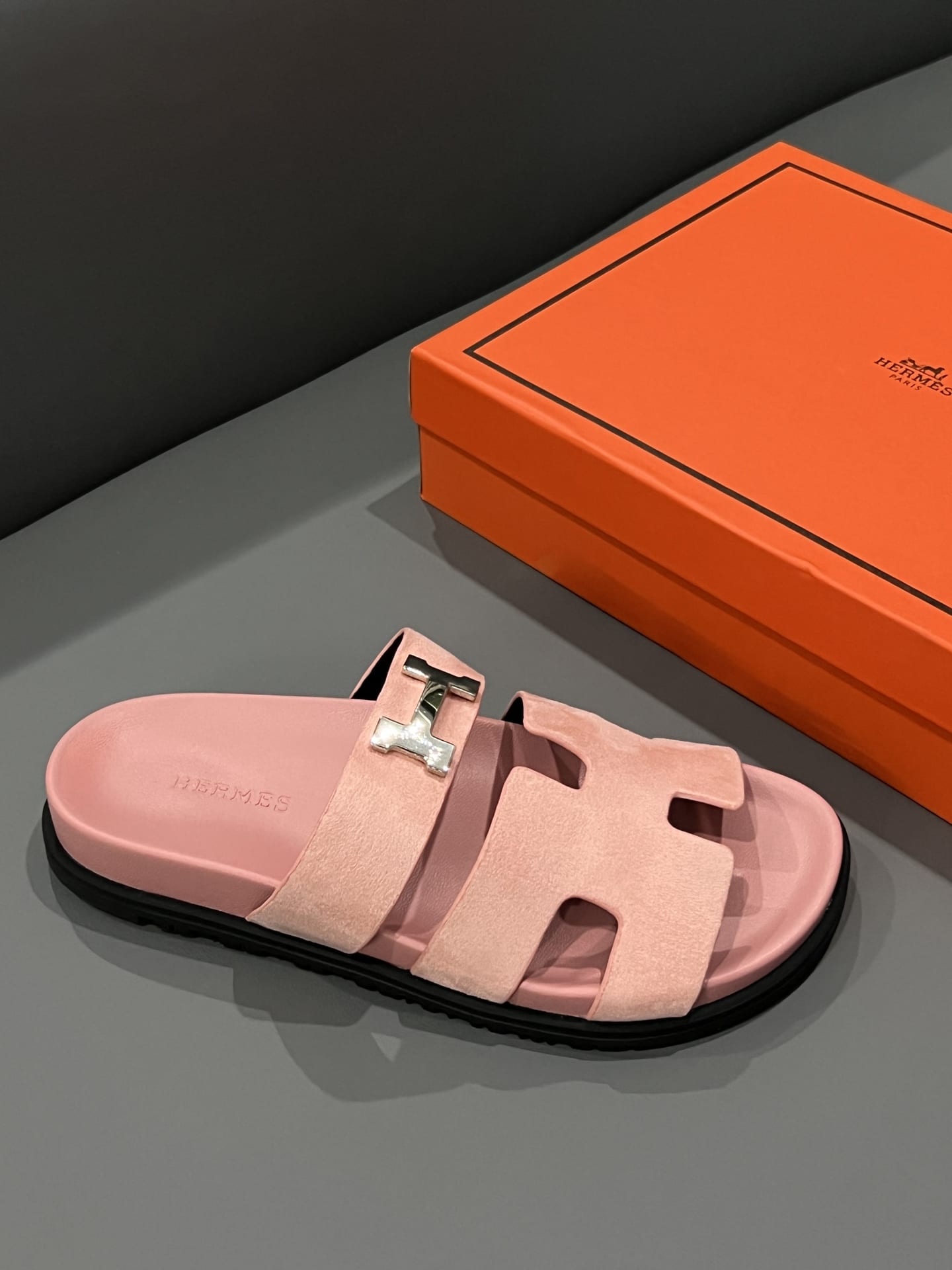 Hermes Chypre Sandal H Logo Silver Hardware Pink