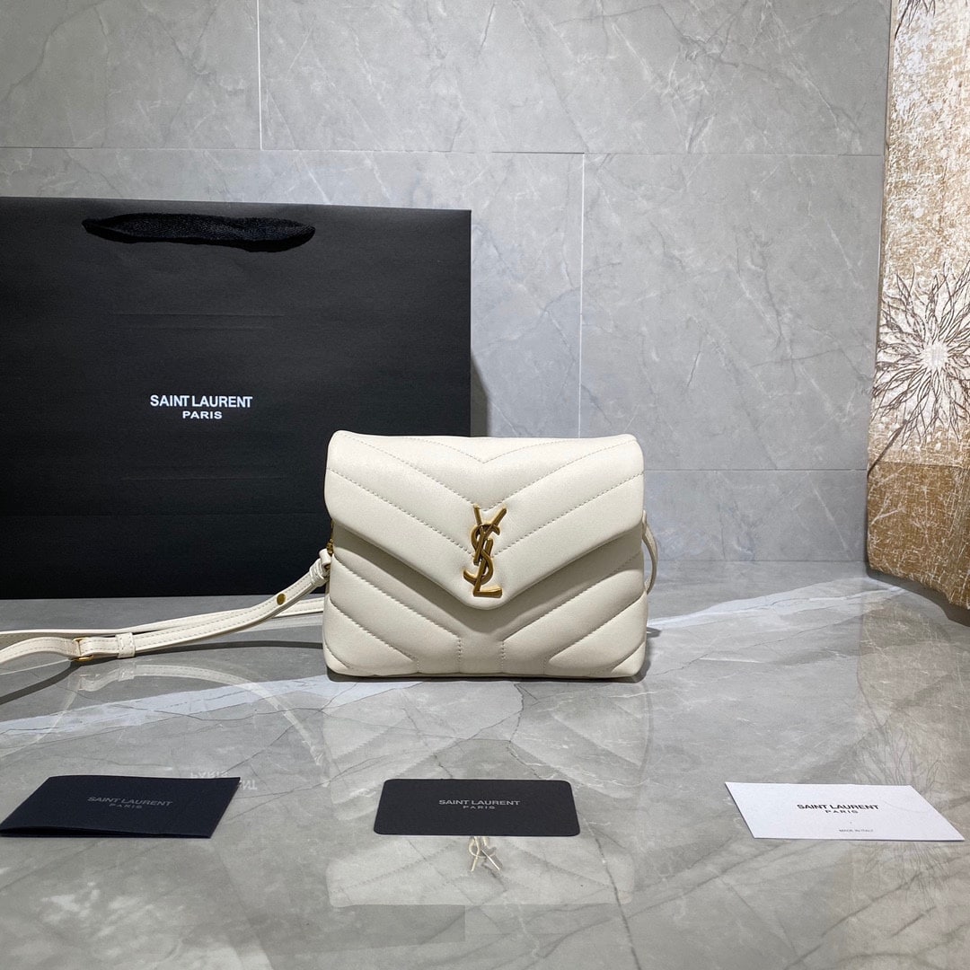 Saint Laurent Loulou Toy Strap Bag In Quilted Y Leather White