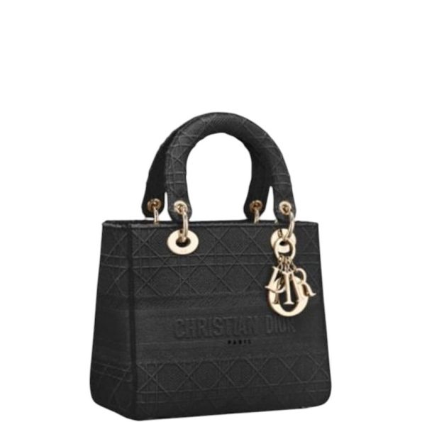 DIOR 24CM LADY D LITE BAG BLACK CANNAGE EMBROIDERY