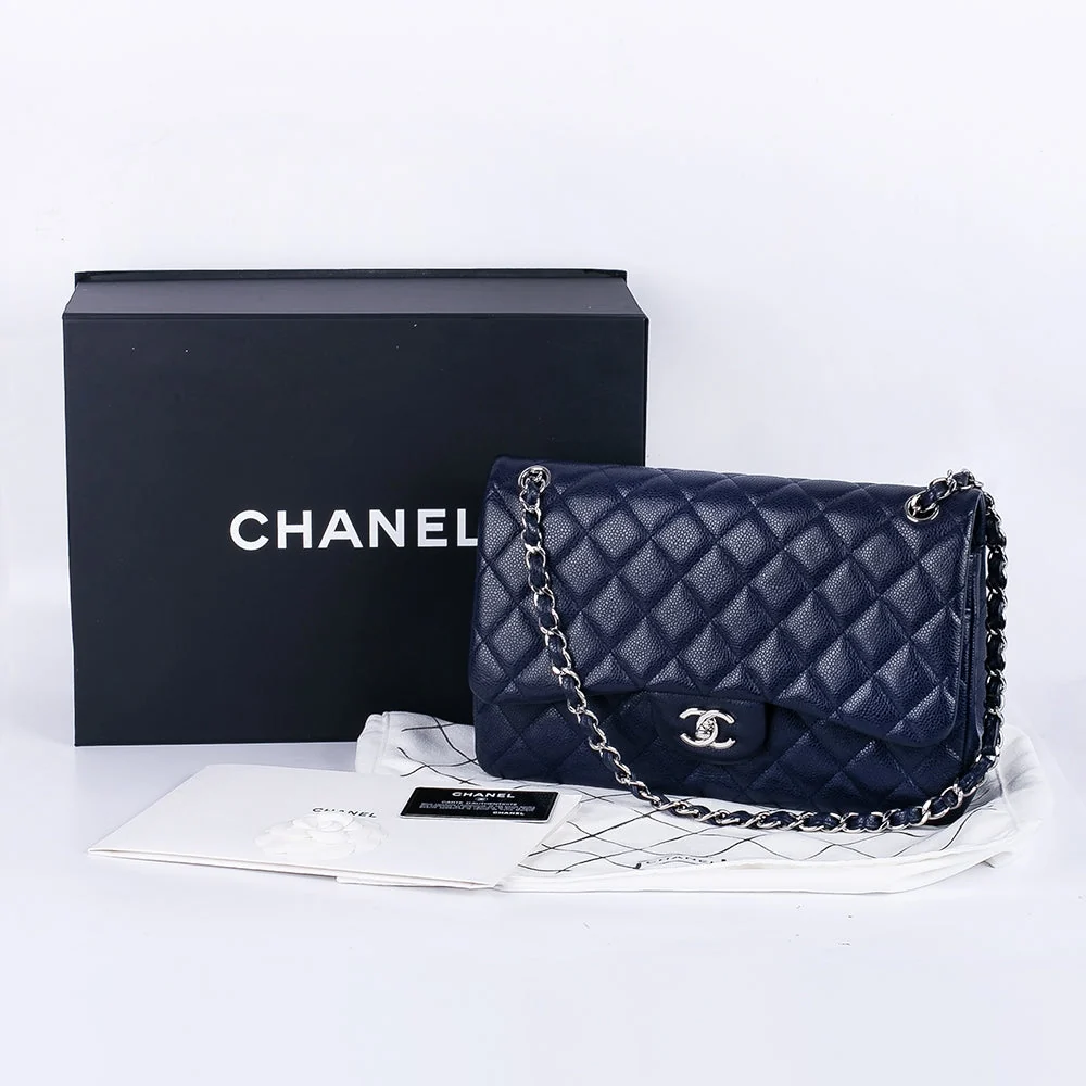 CC Classic Jumbo Navy Blue Caviar Silver Hardware