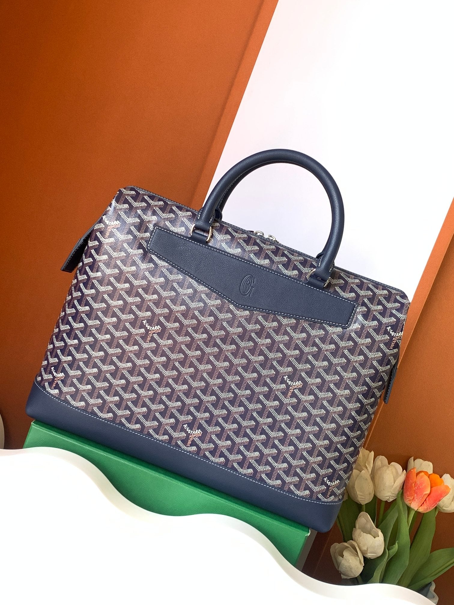 Goyard Cisalpin Document Case 39 Cm Navy Blue Goyardine Canvas And Calfskin