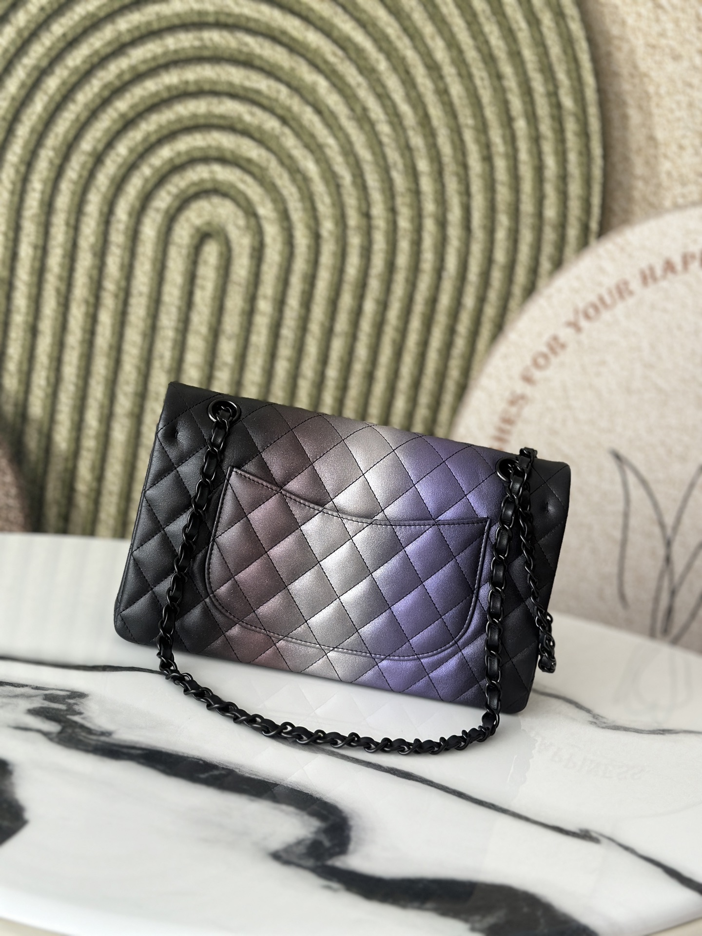 Classic Flap Medium Bag in Gradient Ombre Purple Lambskin with So Black Hardware (Model A01112)