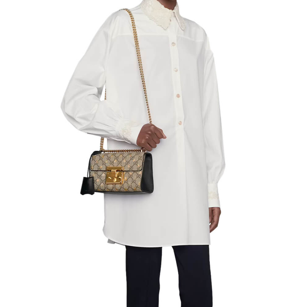 Gucci Padlock Small GG Bees Shoulder Bag