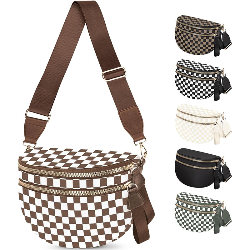 ARCTURA Spacious Nylon Checkered Crossbody Bum Bag for Women