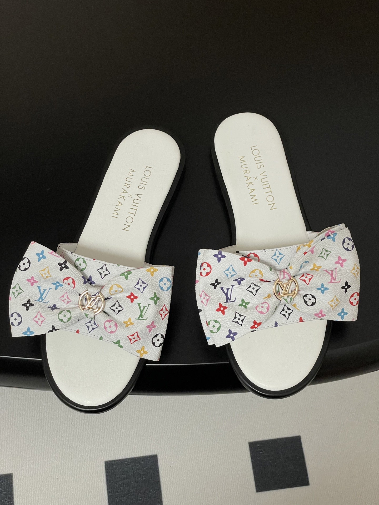 Louis Vuitton x Takashi Murakami Lily Flat Mule Bow Slide Sandals White 1AGVYA