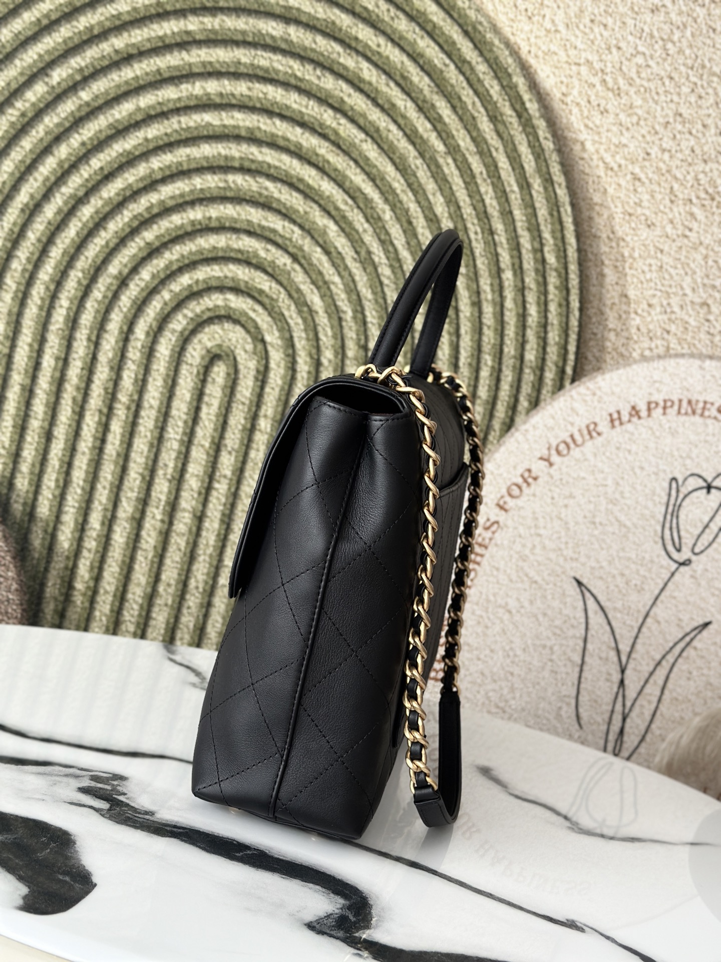 Black Calfskin Quilted Kelly Top-Handle Bag (Classic Style)