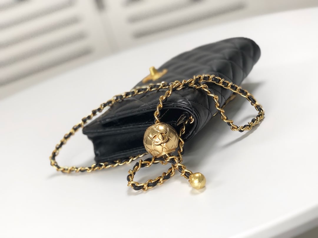 Chanel Woc Falp Pearl Crush Bag With Chain Black 19Cm