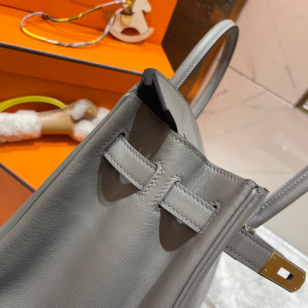 Hermes Birkin 30Cm Grey Swift Leather Gold Hardware